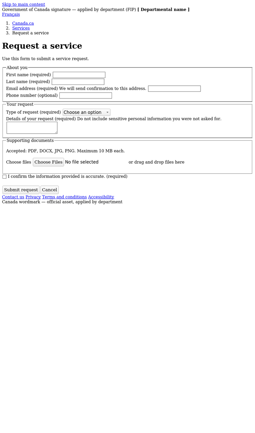 Accessible service-request form in English in the Government of Canada design